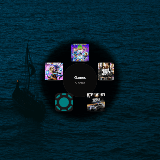 A Sirkyulo group open on the desktop, icons fanned out in a circle